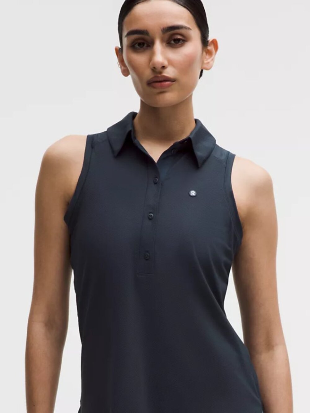 Quick-Dry Sleeveless Polo Shirt Straight Hem - True Navy